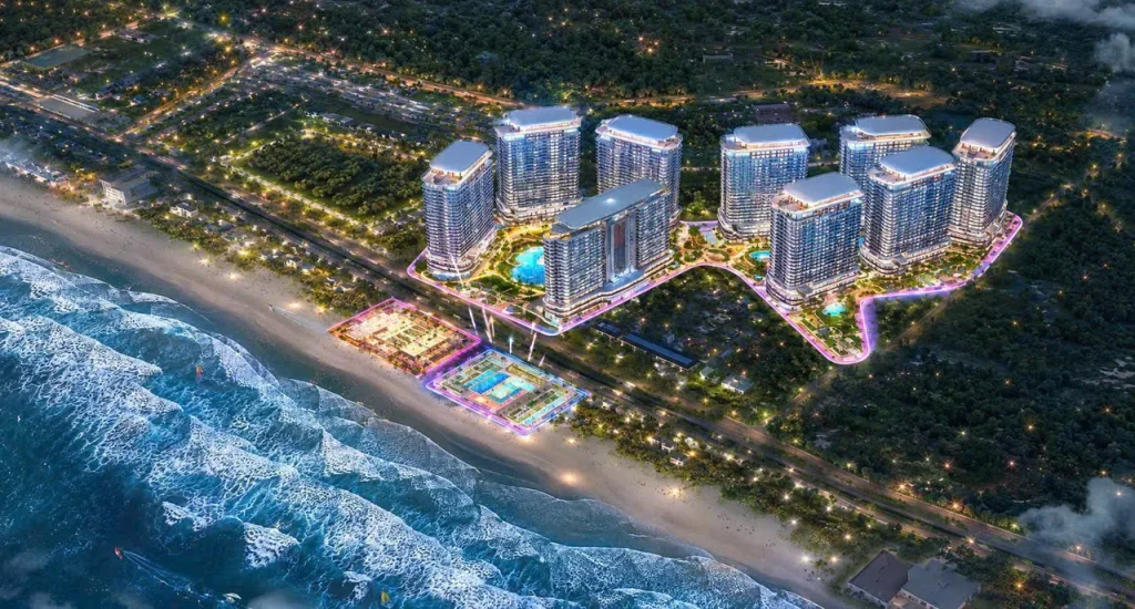 Phối cảnh tổng thể Q Topia ven biển vào ban đêm
