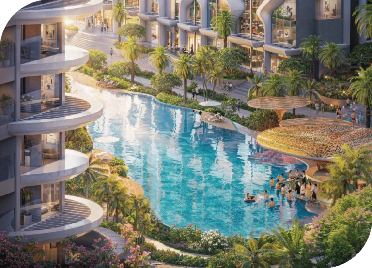 Phối cảnh cảnh quan và hồ bơi dự án Q Topia