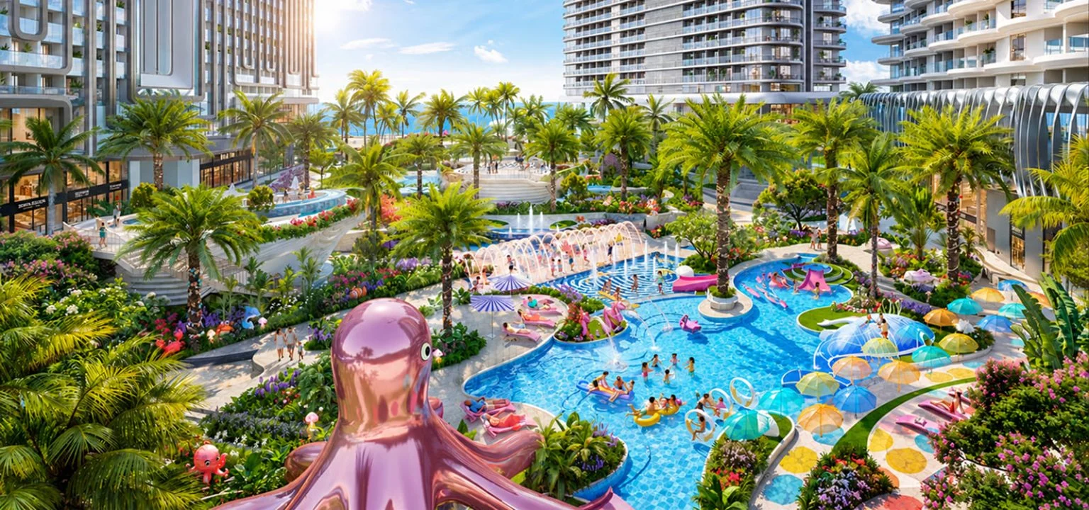 Phối cảnh cảnh quan và hồ bơi tại Q Topia